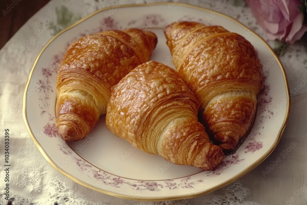 Three Croissants on Plate Three Croissants on Plate