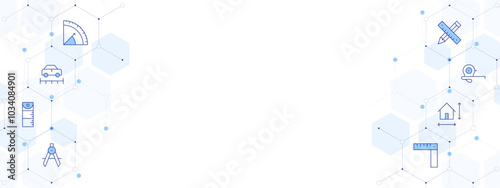 Measure Banner Vector Illustration with Two-sided Icon Style. Line Duotone icon. Containing size, ruler, angle, measuring tape, pencil, compass