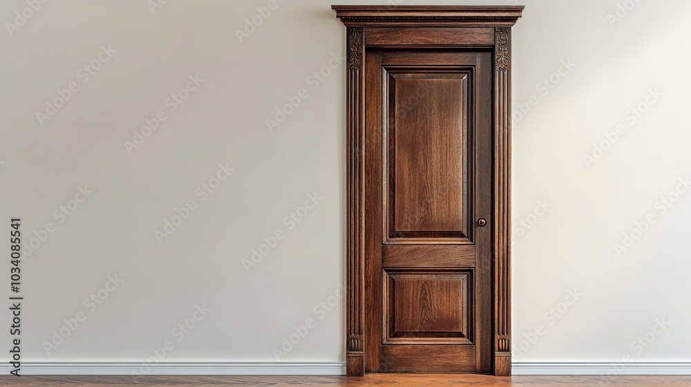 Elegant Classic Wooden Door with Intricate Trim in a Modern Home Interior