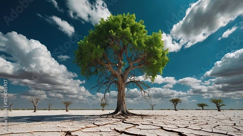 A single tree in the cracked and dusty Salt Flats