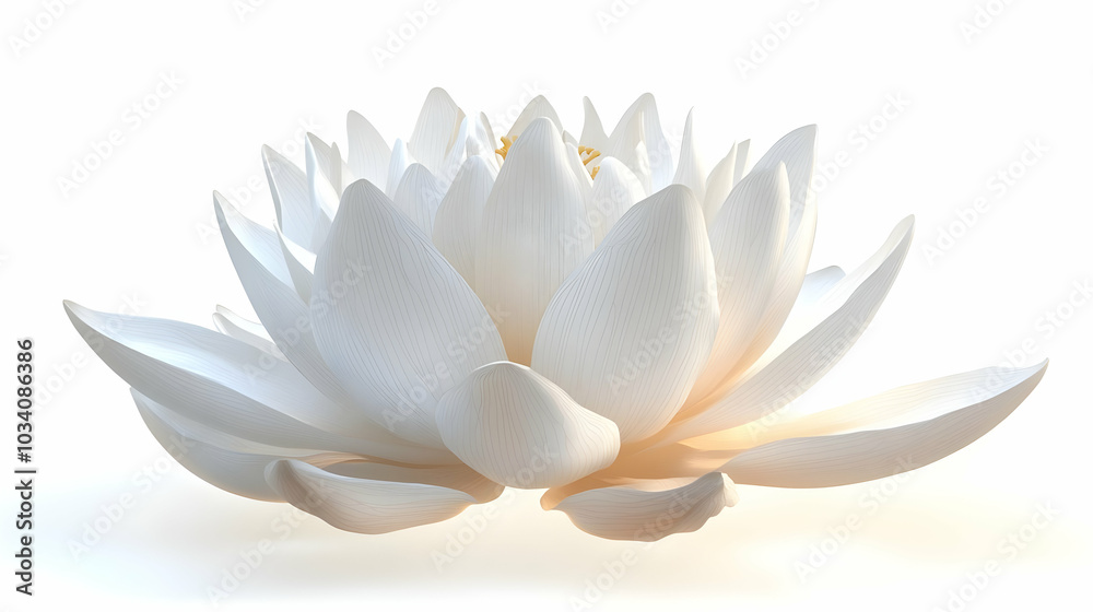 3D Floating White Lotus Flower Concept - Close-Up of a Delicate White Lotus in Mid Air Symbolizing Mental Clarity, Isolated on White Background, Camera Movement Revealing Petals - Elegant Icon Design 3D Floating White Lotus Flower Concept - Close-Up of a Delicate White Lotus in Mid Air Symbolizing Mental Clarity, Isolated on White Background, Camera Movement Revealing Petals - Elegant Icon Design