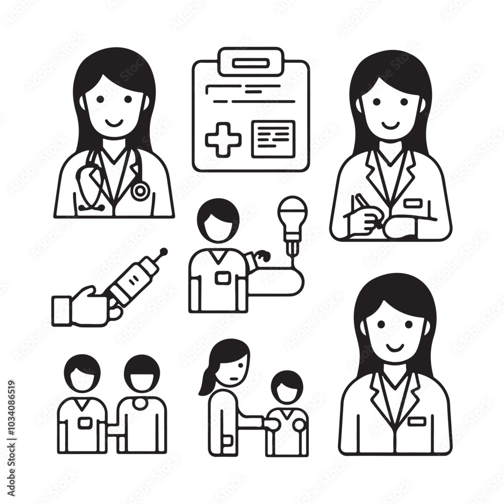 Medical Women Doctor Icon Set vector on White Background Medical Women Doctor Icon Set vector on White Background
