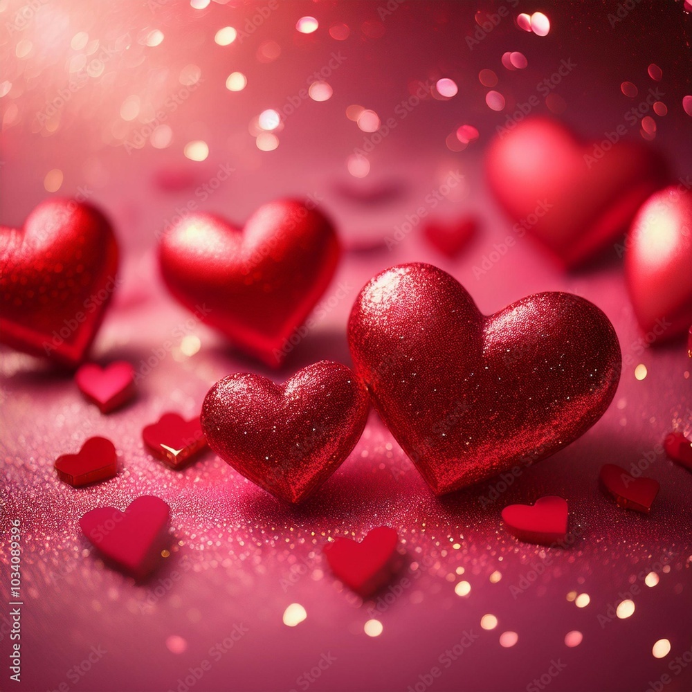 Obraz premium sparkling red hearts on a glittery pink background