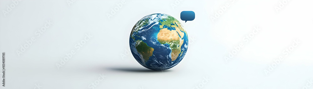Earth Inside Chat Bubble Icon - Vector Image Symbolizing Global Discussions in ESG Negotiations, Isolated on White Background for Infographics, Centered Camera Angle to Emphasize Communication Earth Inside Chat Bubble Icon - Vector Image Symbolizing Global Discussions in ESG Negotiations, Isolated on White Background for Infographics, Centered Camera Angle to Emphasize Communication