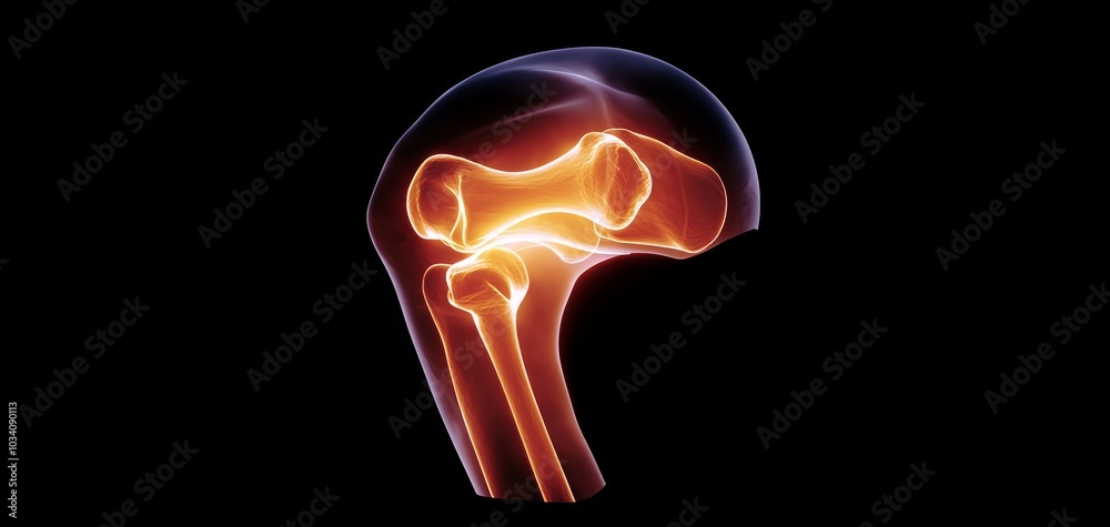 Xray style image of a human knee joint, glowing orange ligaments and bones, showcasing futuristic medical anatomy and orthopedic visualization Xray style image of a human knee joint, glowing orange ligaments and bones, showcasing futuristic medical anatomy and orthopedic visualization