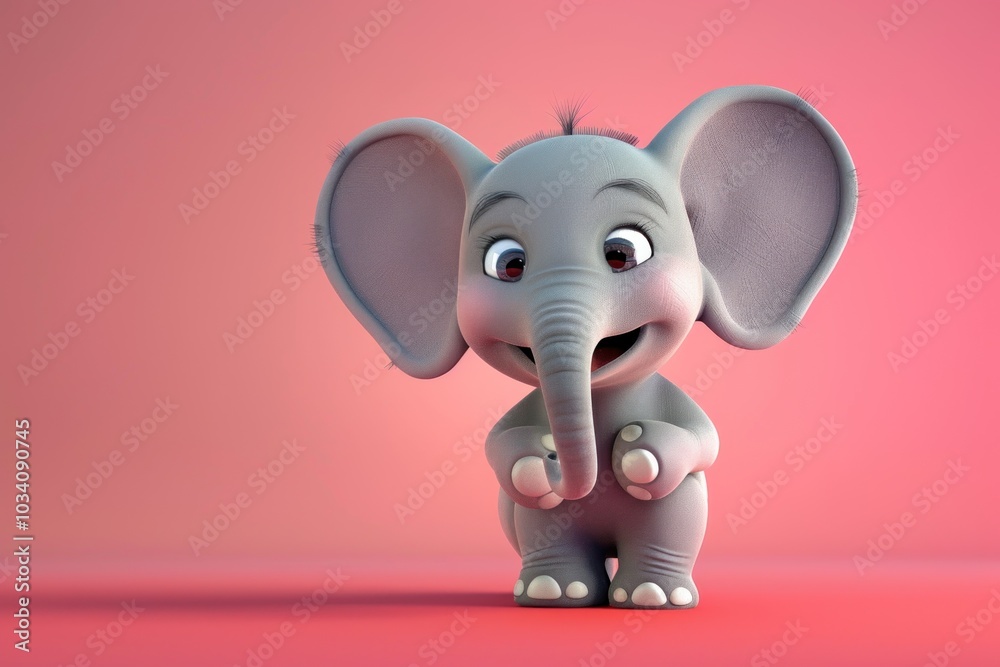A 3D Render of a Cute Cartoon Elephant with Large Ears A 3D Render of a Cute Cartoon Elephant with Large Ears
