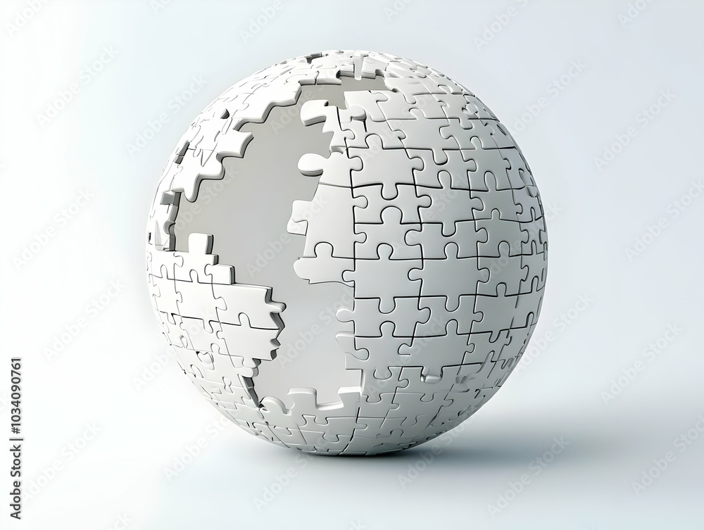 Flat Floating White Jigsaw Puzzle Globe Concept Highlighting Global Mental Health Awareness with Camera Circling, Isolated on White Background - Simple Vector Illustration Flat Floating White Jigsaw Puzzle Globe Concept Highlighting Global Mental Health Awareness with Camera Circling, Isolated on White Background - Simple Vector Illustration
