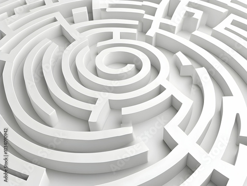 Flat White Labyrinth Outline Frame Concept - Wide Shot Illustrating a Journey Through Simple White Labyrinths for Mental Wellness, Isolated on White Background for Self-Discovery Prompts in Smart Busi