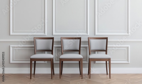 Wooden dining chairs with high backs and cushioned seats, perfect for a formal dining setup, wood furniture, wood dining chairs