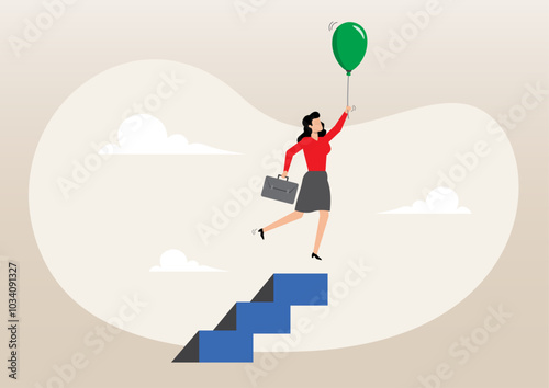 success businesswoman flying with air balloon 