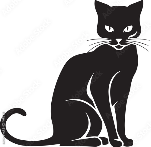 Cat sitting Vector Black Silhouette Design For T-Shirt