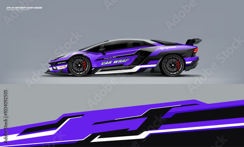 Sport racing supercar wrap livery design purple color combination foe universal medium vector eps10 ready print printable file