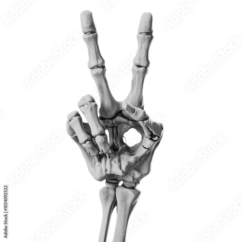 Skeleton Hand Making Peace Sign Gesture, Transparent Background - Made with Generative AI