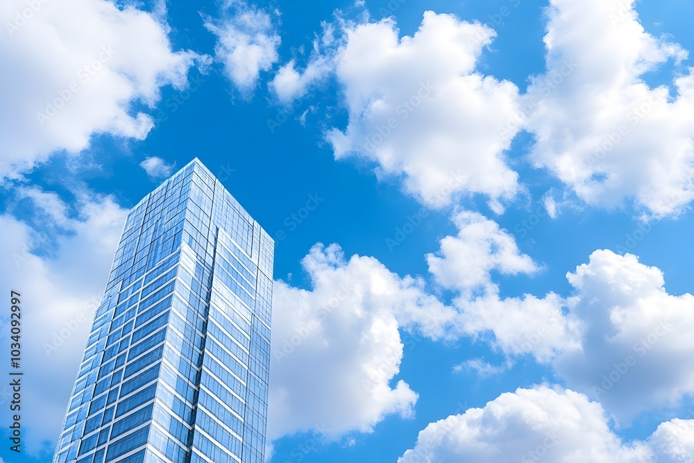Modern Skyscraper and Cityscape with Clouds in Blue Sky for Business Promotional Background Modern Skyscraper and Cityscape with Clouds in Blue Sky for Business Promotional Background