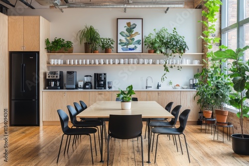 Modern Office Kitchen With Plants and Natural Light