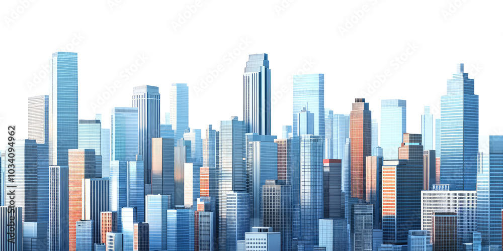 Obraz premium Modern urban skyline skyscrapers group isolated Png, transparent without background.