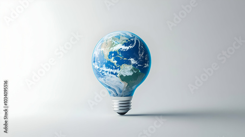 3D Floating Light Bulb Icon Encompassing the Earth on White Background - Symbol of Global Innovation and ESG Concepts