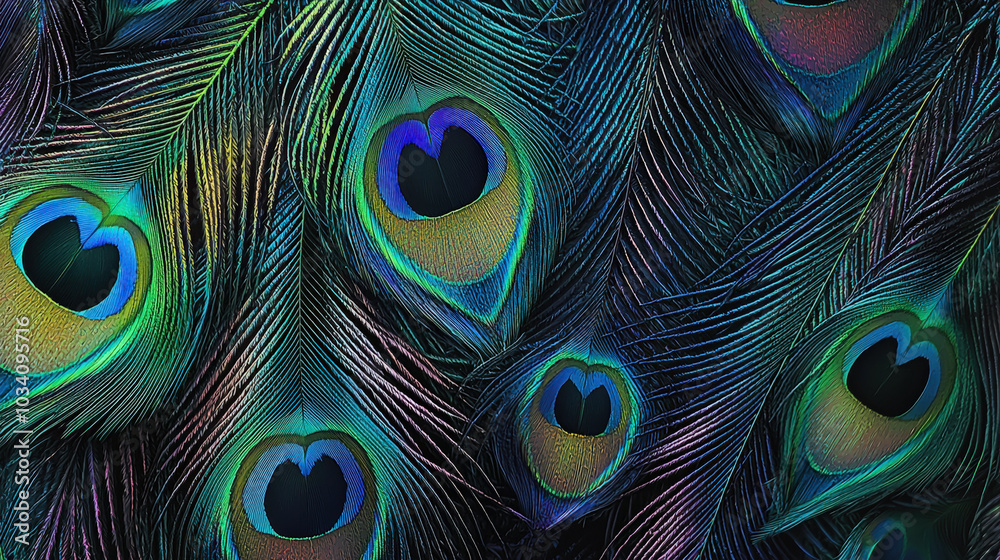 Fototapeta premium Close-Up of Peacock Feathers in Vibrant Colors
