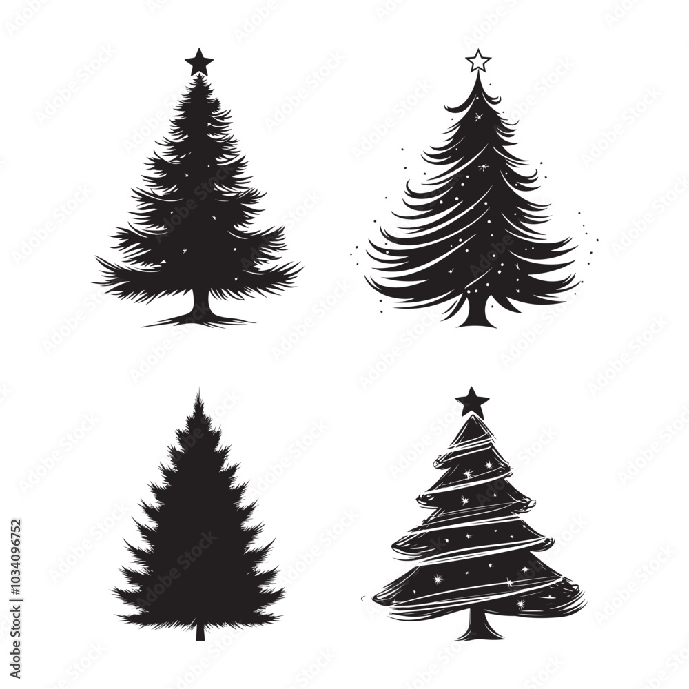 Obraz premium vector of black silhouette of Tinsel Tree