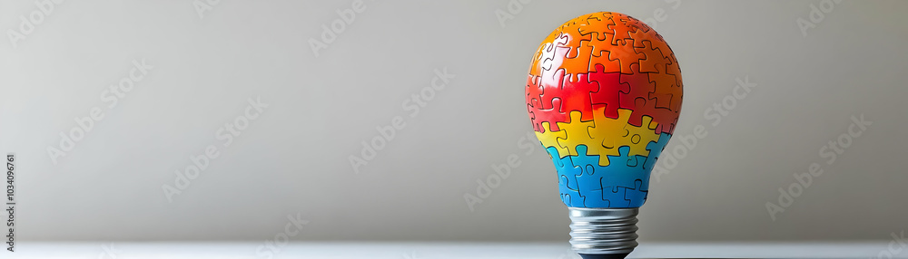 Glossy Light Bulb with Puzzle Pieces on White Background - Symbolizing Innovative Solutions, Community Collaboration, and Compromise in ESG Business Negotiations Glossy Light Bulb with Puzzle Pieces on White Background - Symbolizing Innovative Solutions, Community Collaboration, and Compromise in ESG Business Negotiations