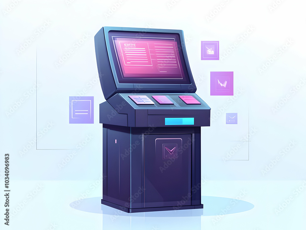 Flat Floating Ballot Box with Holographic Interface: Futuristic Voting Technology in a Simple Vector Illustration Flat Floating Ballot Box with Holographic Interface: Futuristic Voting Technology in a Simple Vector Illustration