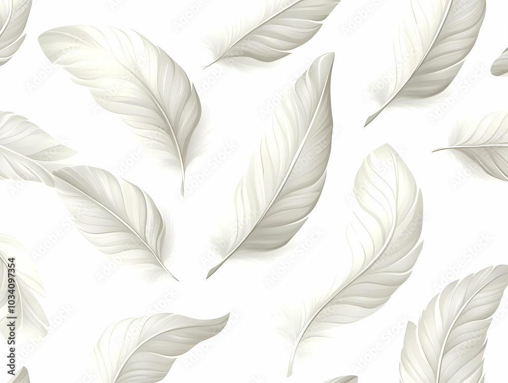 Minimalist White Feather Outline Tiles - Seamless Pattern for Emotional Lightness | Flat Vector Illustration for Janeiro Branco Campaign