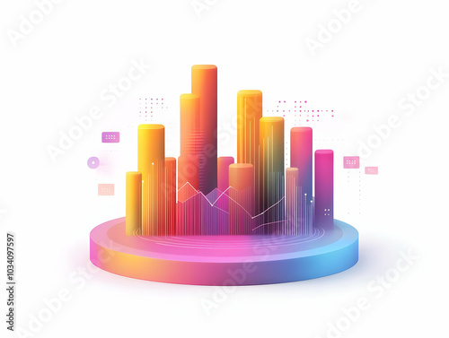 Flat Floating Campaign Podium with Glowing Rising Donation Graph - Close Up Vector Illustration in Simple Business Style on White Background photo