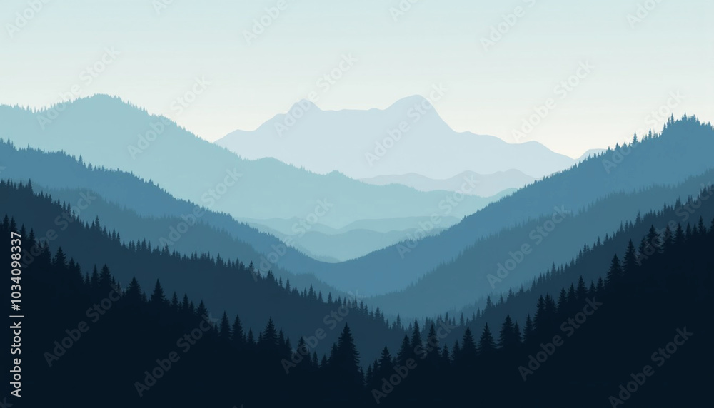 Obraz premium Calm landscape silhouette of mountains, poster, card, wallpaper