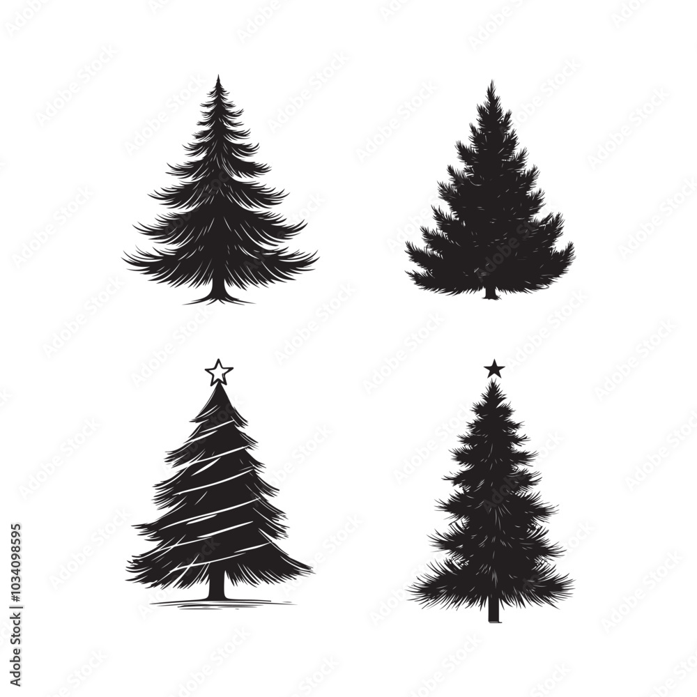 Obraz premium vector of black silhouette of Tinsel Tree