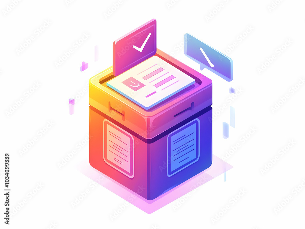 Flat Holographic Ballot Illustration with Glowing Checkboxes for Policy Options on White Background | Voter Education Concept Flat Holographic Ballot Illustration with Glowing Checkboxes for Policy Options on White Background | Voter Education Concept