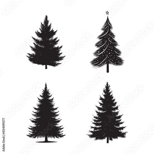 vector of black silhouette of Tinsel Tree