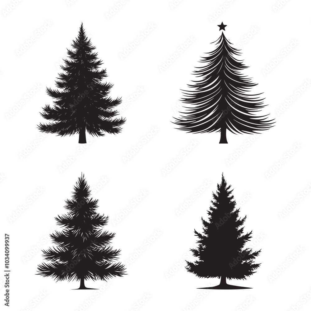 Obraz premium vector of black silhouette of Tinsel Tree