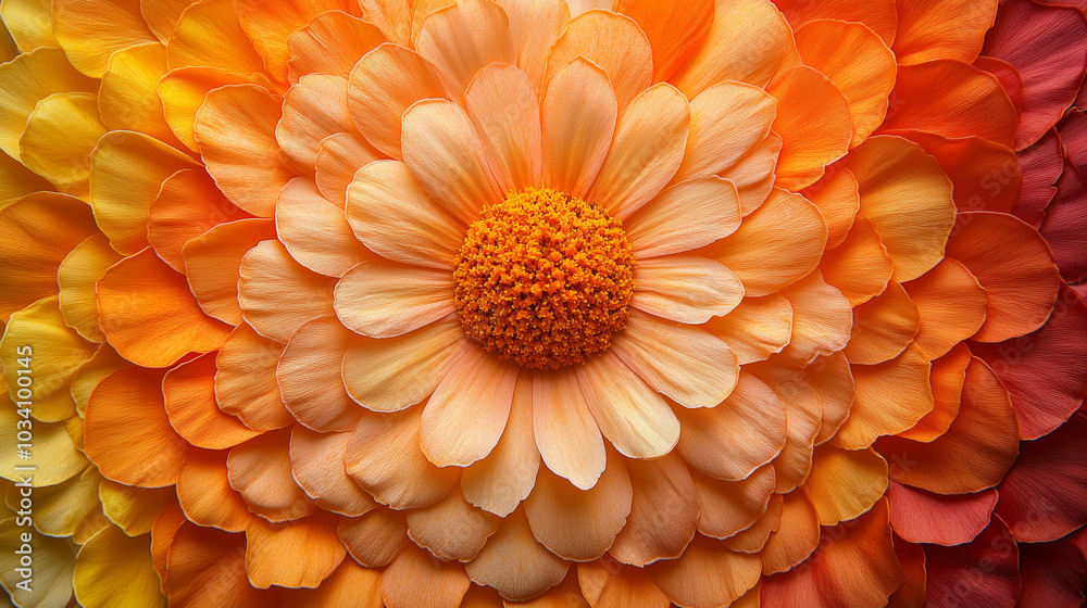 Close up of rangoli made from marigold flowers and rose petals in shades of orange, yellow and pink to mark Indian festivals. Floral background Close up of rangoli made from marigold flowers and rose petals in shades of orange, yellow and pink to mark Indian festivals. Floral background