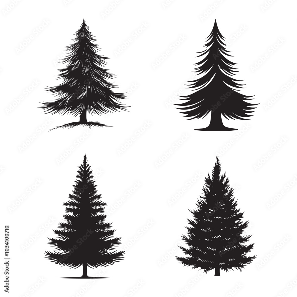 Obraz premium vector of black silhouette of Tinsel Tree