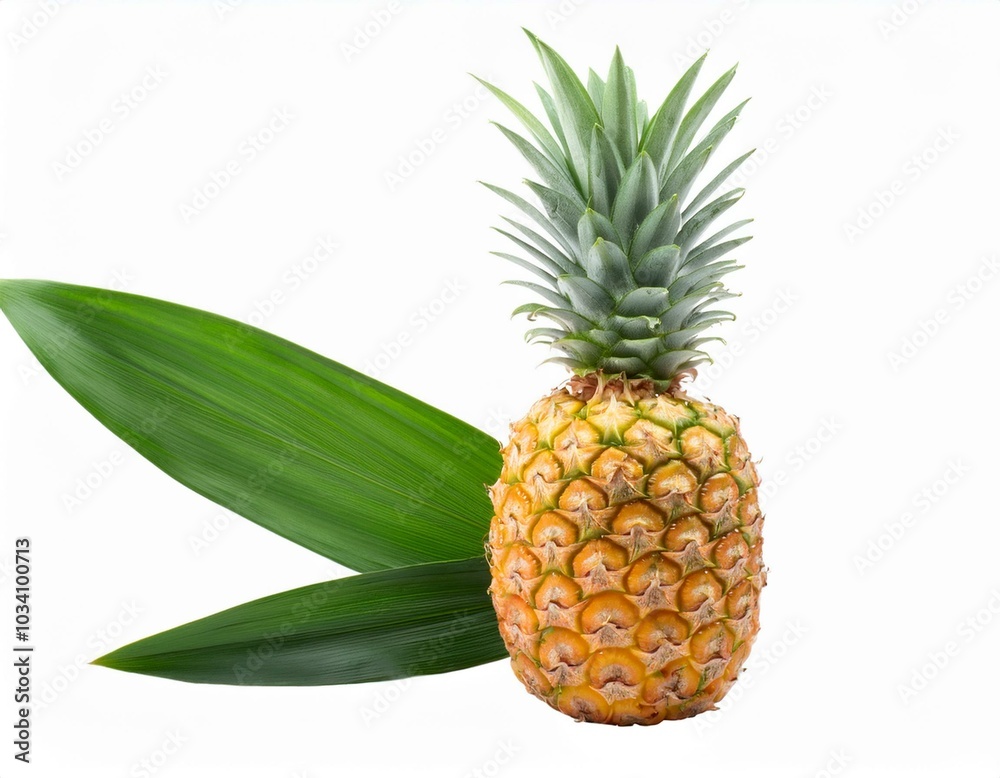 A ripe pineapple with leaves A ripe pineapple with leaves