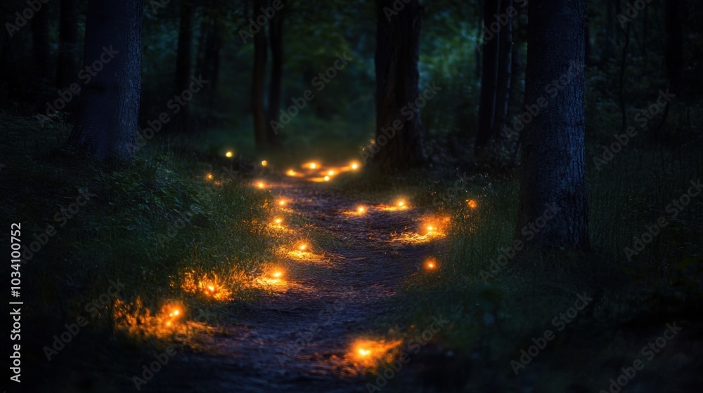 The illuminated path through the forest guided them safely home. The illuminated path through the forest guided them safely home.
