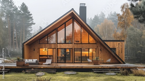 A-frame wooden house  Unique residential design.