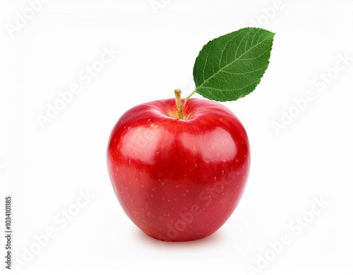 Shiny red apple with leaf