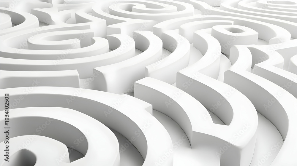 3D White Labyrinth Outline Tiles - Seamless Pattern Suggesting a Journey Through Mental Wellness for Janeiro Branco | Isolated Icons on White Background 3D White Labyrinth Outline Tiles - Seamless Pattern Suggesting a Journey Through Mental Wellness for Janeiro Branco | Isolated Icons on White Background