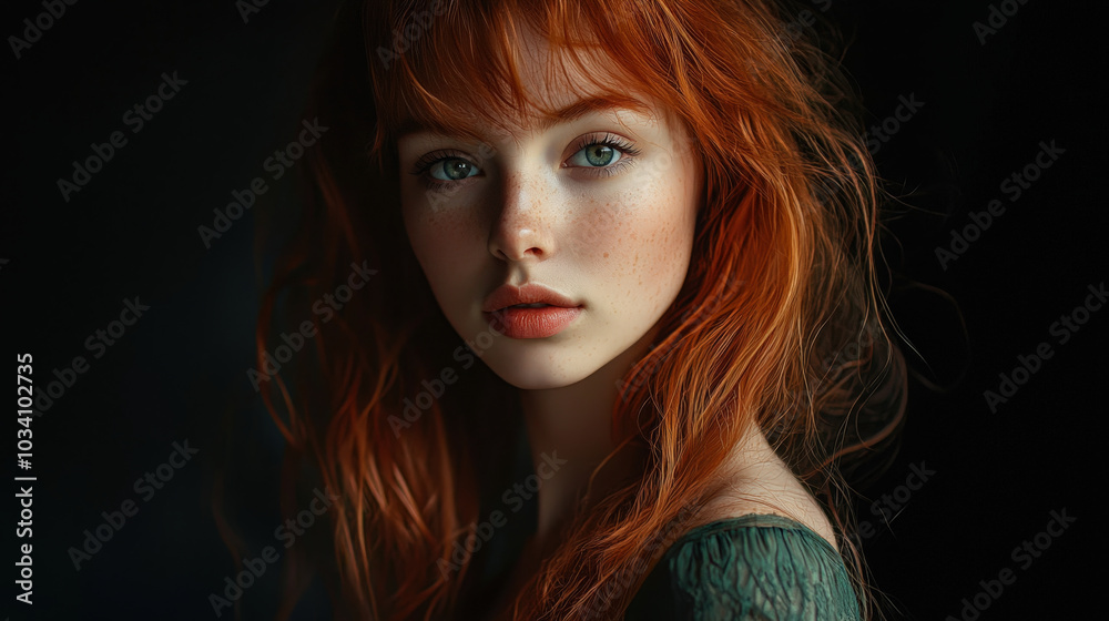 Obraz premium Portrait of Red-Haired Girl with Freckles