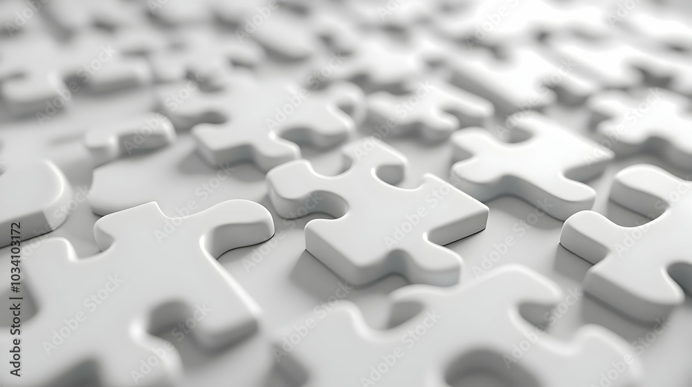 3D Blurred White Puzzle Pieces Concept - Close Up Unity Symbol for Mental Health Awareness in Janeiro Branco, Isolated on White Background 3D Blurred White Puzzle Pieces Concept - Close Up Unity Symbol for Mental Health Awareness in Janeiro Branco, Isolated on White Background