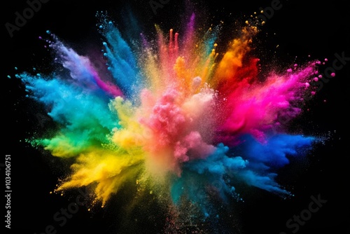 Colorful powder explosion isolated on white background, abstract splatter of colored dust powder , explosion, splash