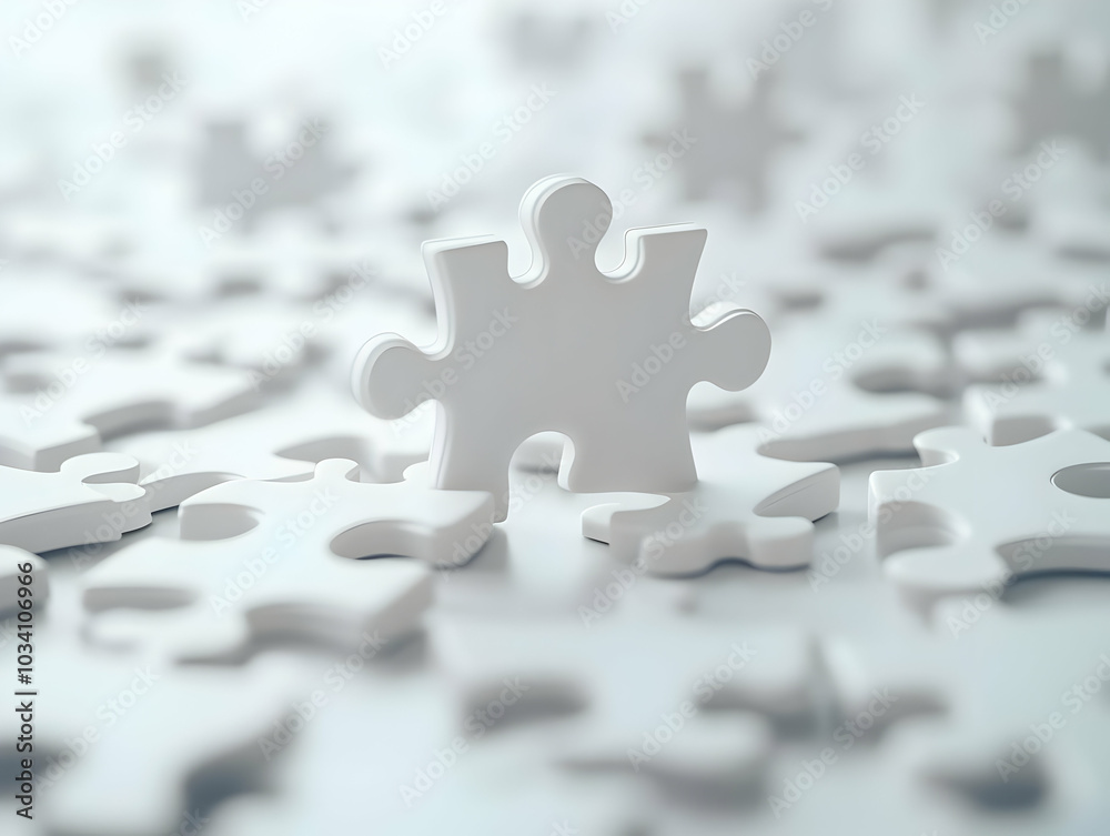 Flat Blurred White Puzzle Pieces Concept - Unity in Mental Health Awareness for Janeiro Branco - Close-Up Vector Illustration Flat Blurred White Puzzle Pieces Concept - Unity in Mental Health Awareness for Janeiro Branco - Close-Up Vector Illustration