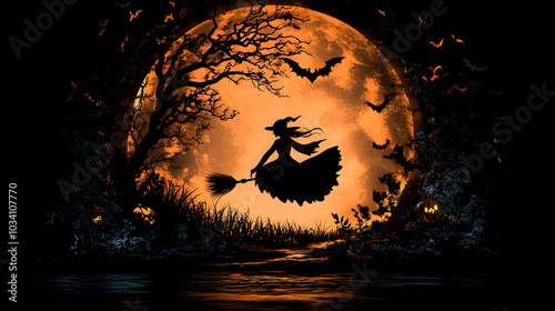 Vibrant Halloween wall art stickers showcasing witches flying on broomsticks, great for holiday home decor photo