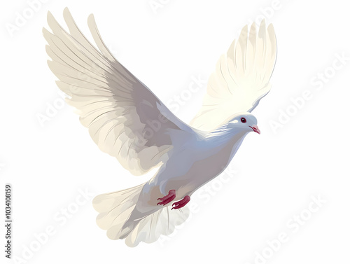 Flat Vector Illustration of a White Dove Ascending, Symbolizing Freedom and Hope in Business Concepts - Medium Shot on White Background