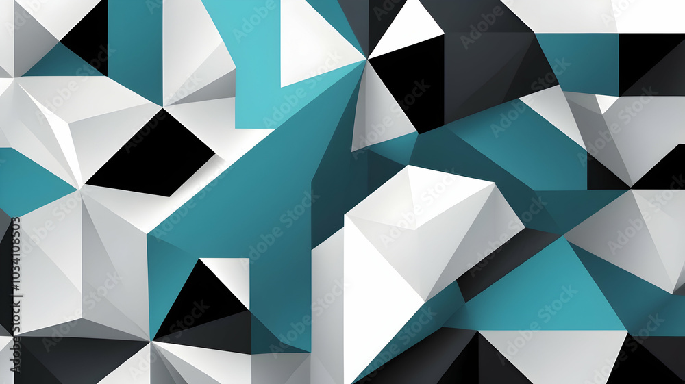 Geometric Cubical Background with blue, black, turquoise accents, Modern, Minimalist Design on White Geometric Cubical Background with blue, black, turquoise accents, Modern, Minimalist Design on White