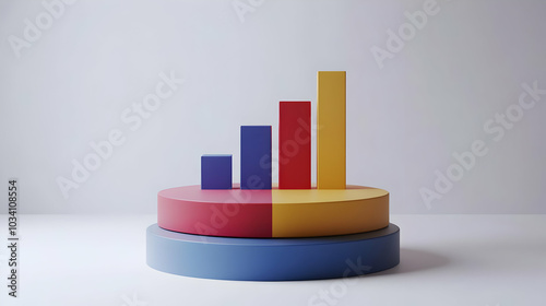 3D Podium with Rising Poll Numbers Graph Concept - Medium Shot of Sleek Podium with Increasing Data Visuals and Ample Copy Space for Campaign Messaging - 3D Icon on Isolated White Background