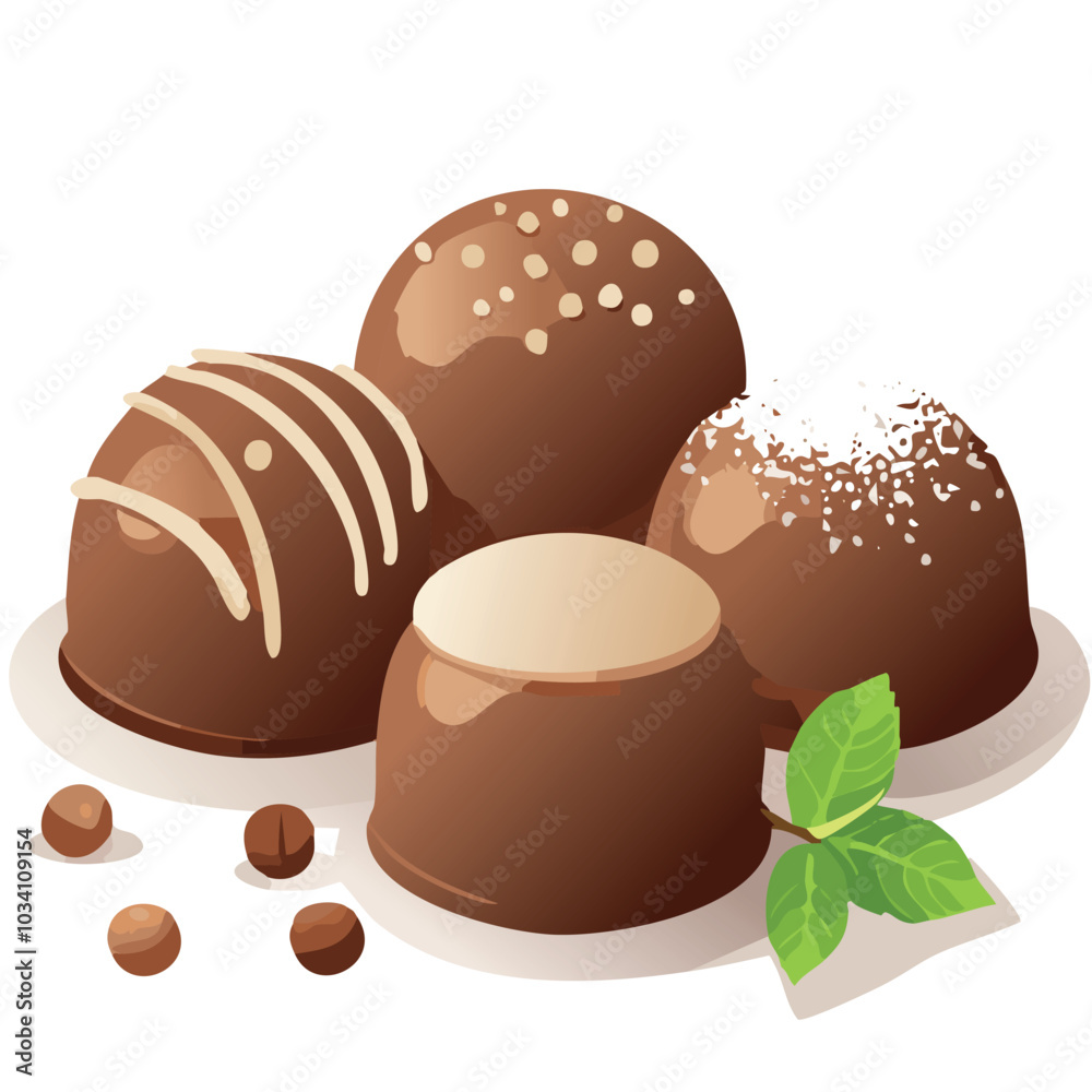Set of delicious chocolate candies on a white background. Vector illustration Set of delicious chocolate candies on a white background. Vector illustration