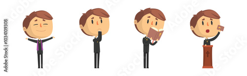 Funny Catholic Man Priest with Cross and Bible Vector Set