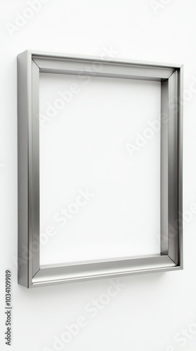 Modern silver metal painting frame on white background front view